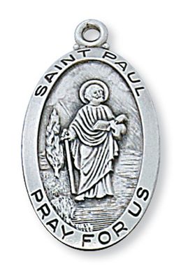 Sterling Silver St. Paul Medal on 24&quot; Stainless Steel Chain