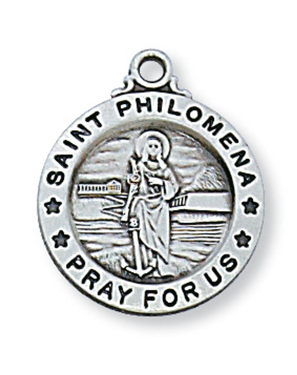 Sterling Silver St. Philomena Medal on 18&quot; Stainless Steel Chain