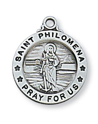 Sterling Silver St. Philomena Medal on 18&quot; Stainless Steel Chain