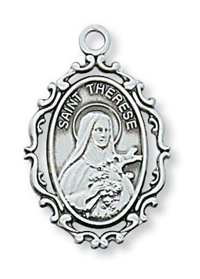 Sterling Silver St. Therese Medal on 18&quot; Stainless Steel Chain