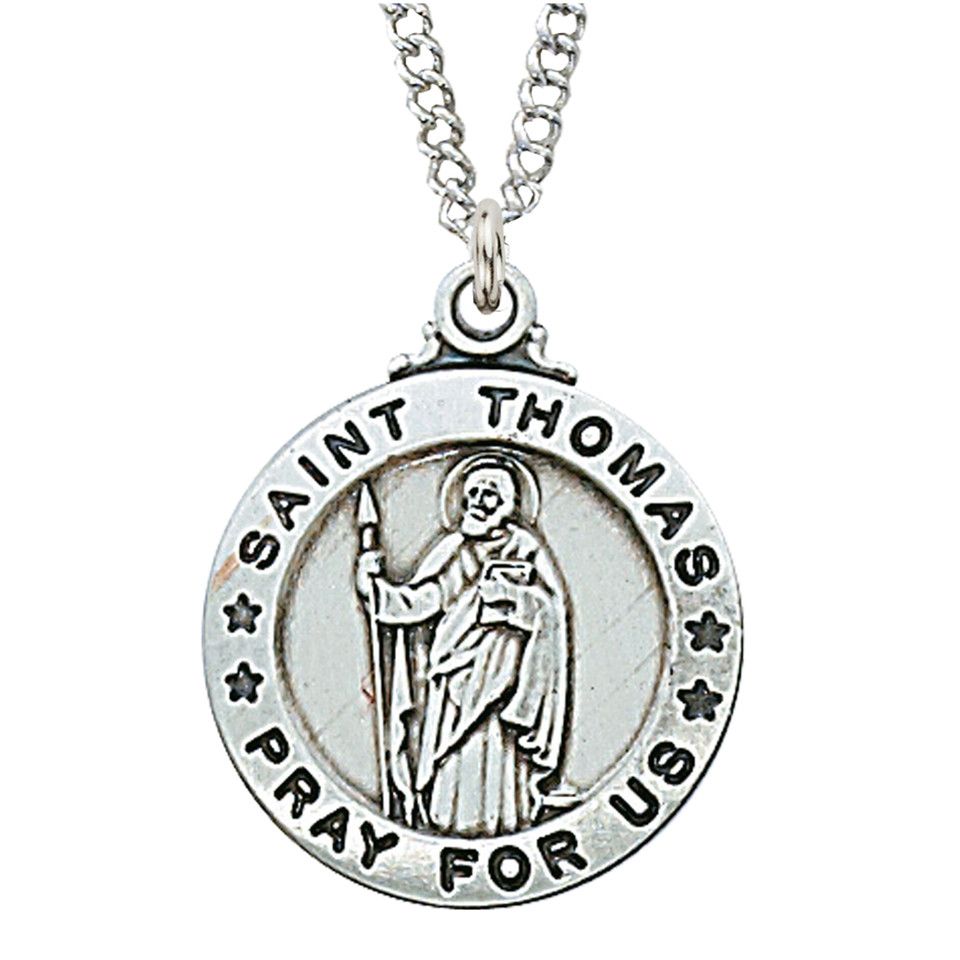 Sterling Silver St. Thomas Apostle Medal on 20&quot; Stainless Steel Chain