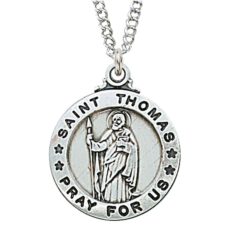 Sterling Silver St. Thomas Apostle Medal on 20&quot; Stainless Steel Chain