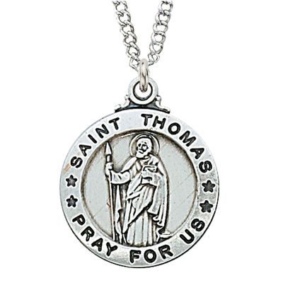 Sterling Silver St. Thomas Apostle Medal on 20&quot; Stainless Steel Chain