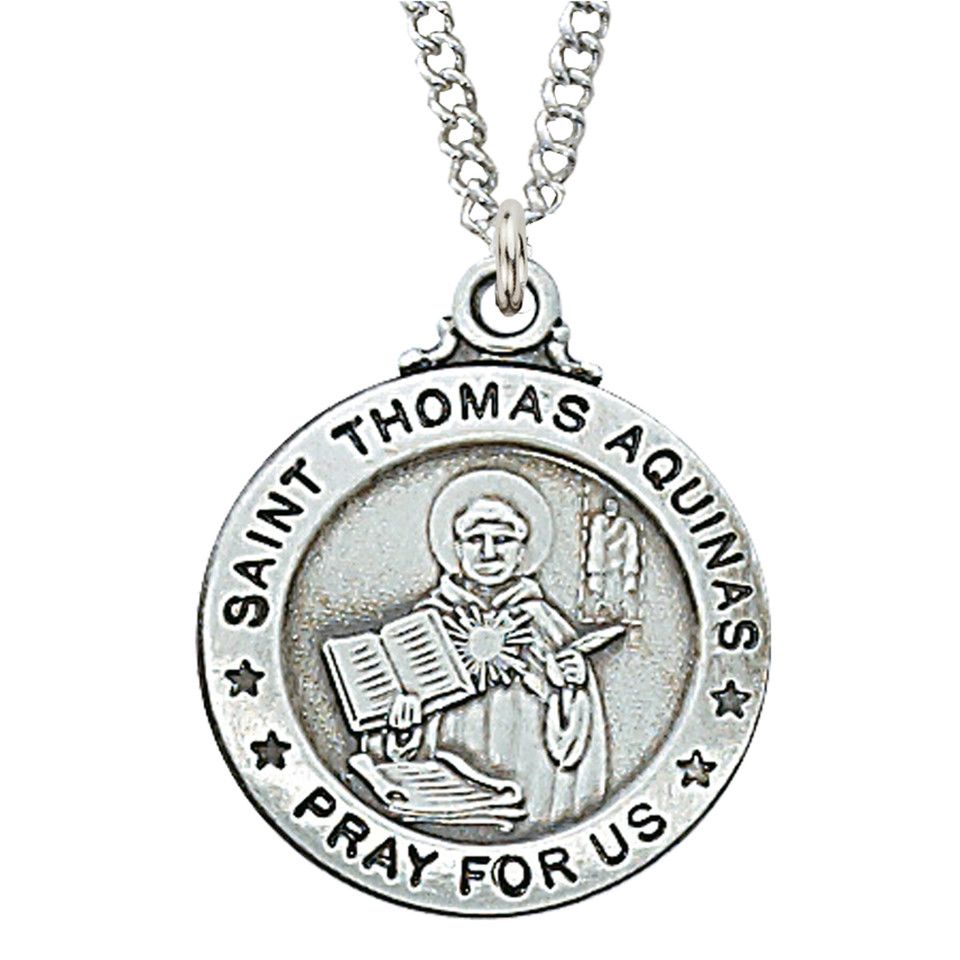 Sterling Silver St. Thomas Aquinas Medal on 20&quot; Stainless Steel Chain
