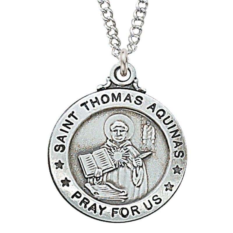 Sterling Silver St. Thomas Aquinas Medal on 20&quot; Stainless Steel Chain