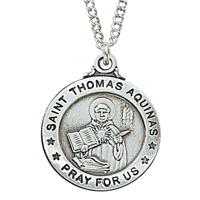 Sterling Silver St. Thomas Aquinas Medal on 20&quot; Stainless Steel Chain