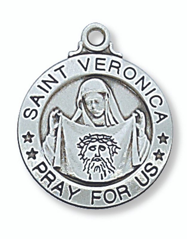 Sterling Silver St. Veronica Medal on 20&quot; Rhodium Chain