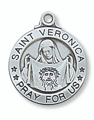 Sterling Silver St. Veronica Medal on 20&quot; Rhodium Chain
