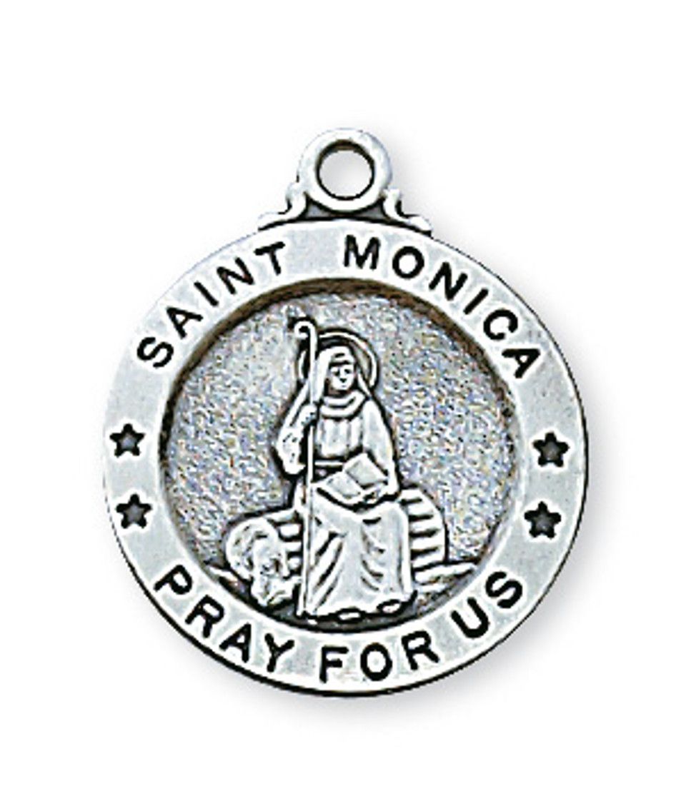 Sterling Silver St. Monica Medal on 18&quot; Stainless Steel Chain