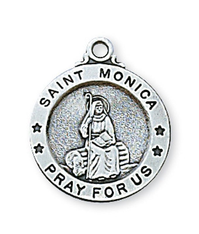 Sterling Silver St. Monica Medal on 18&quot; Stainless Steel Chain