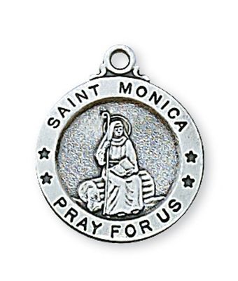 Sterling Silver St. Monica Medal on 18&quot; Stainless Steel Chain