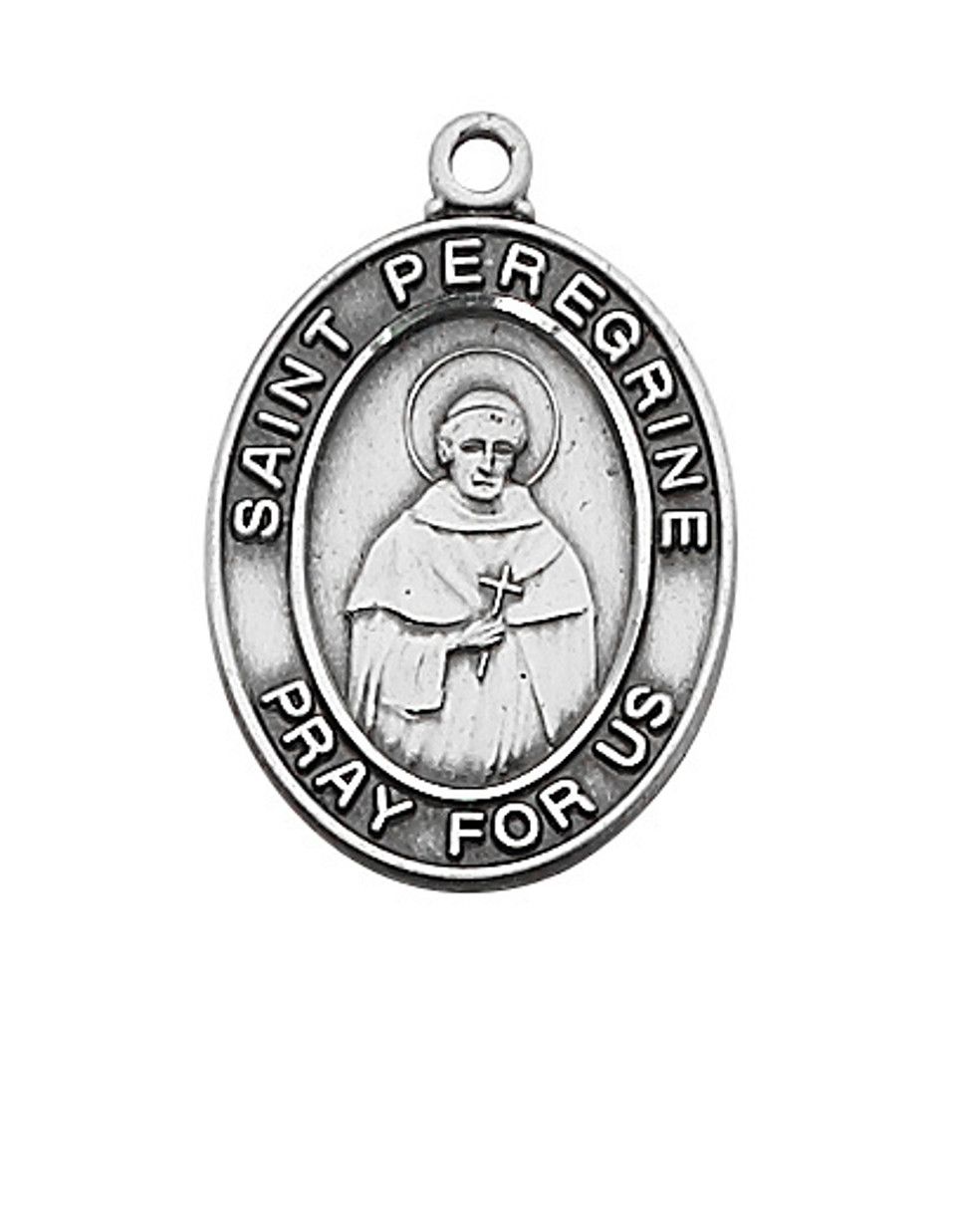 Sterling Silver St. Peregrine Medal on 18&quot; Stainless Steel Chain