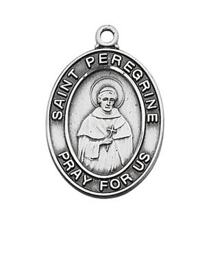 Sterling Silver St. Peregrine Medal on 18&quot; Stainless Steel Chain