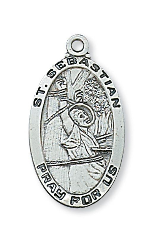 Sterling Silver St. Sebastian Medal on 24” Stainless Steel Chain