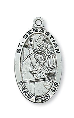 Sterling Silver St. Sebastian Medal on 24” Stainless Steel Chain