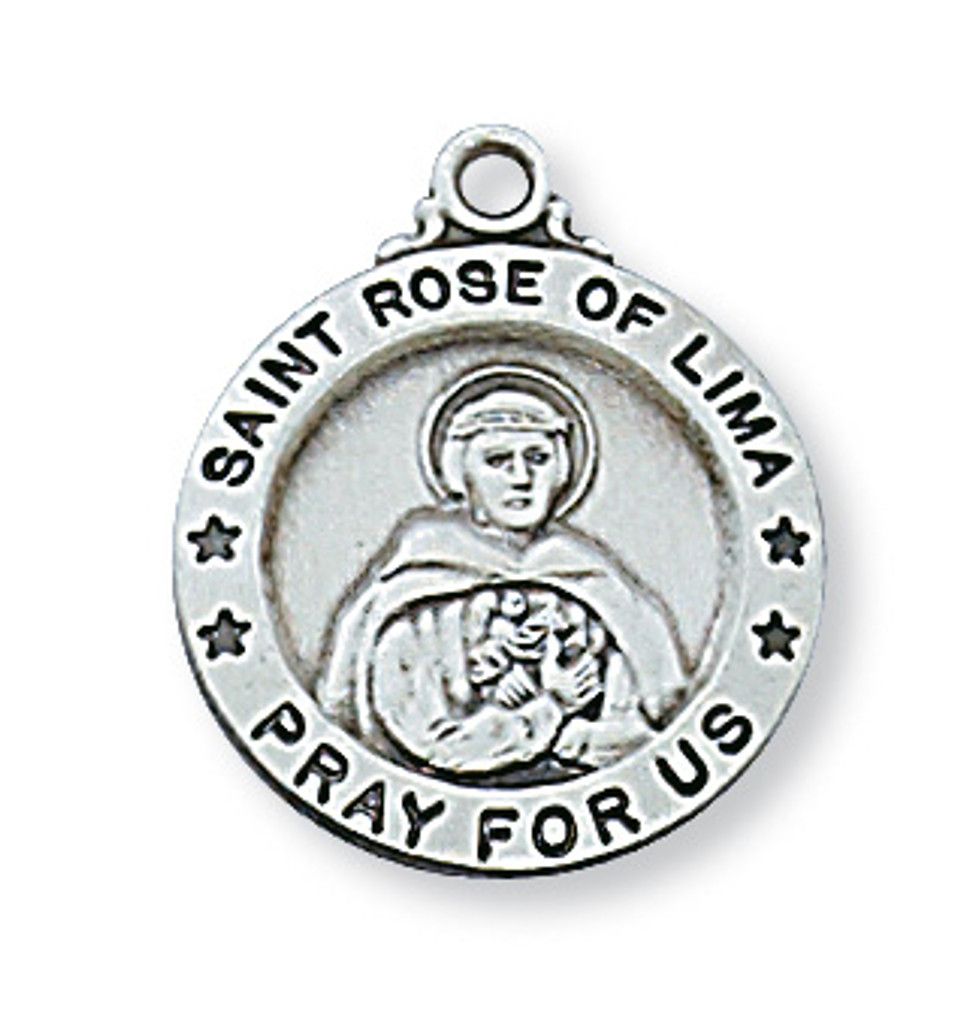 Sterling Silver St. Rose Medal on 18” Stainless Steel Chain