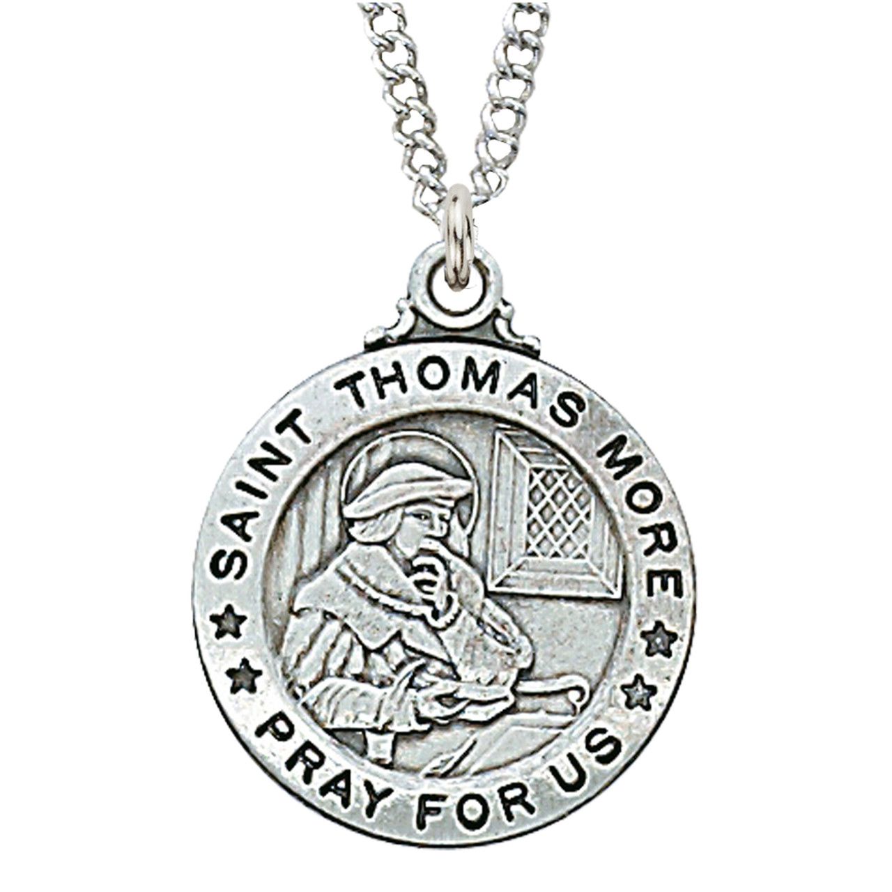 Sterling Silver St. Thomas More Medal on 20” Stainless Steel Chain