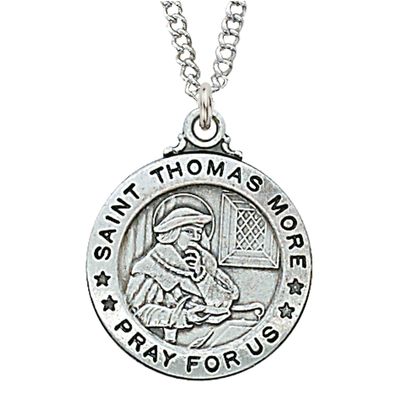 Sterling Silver St. Thomas More Medal on 20” Stainless Steel Chain