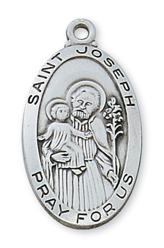 Sterling Silver St. Joseph Medal on 24” Stainless Steel Chain