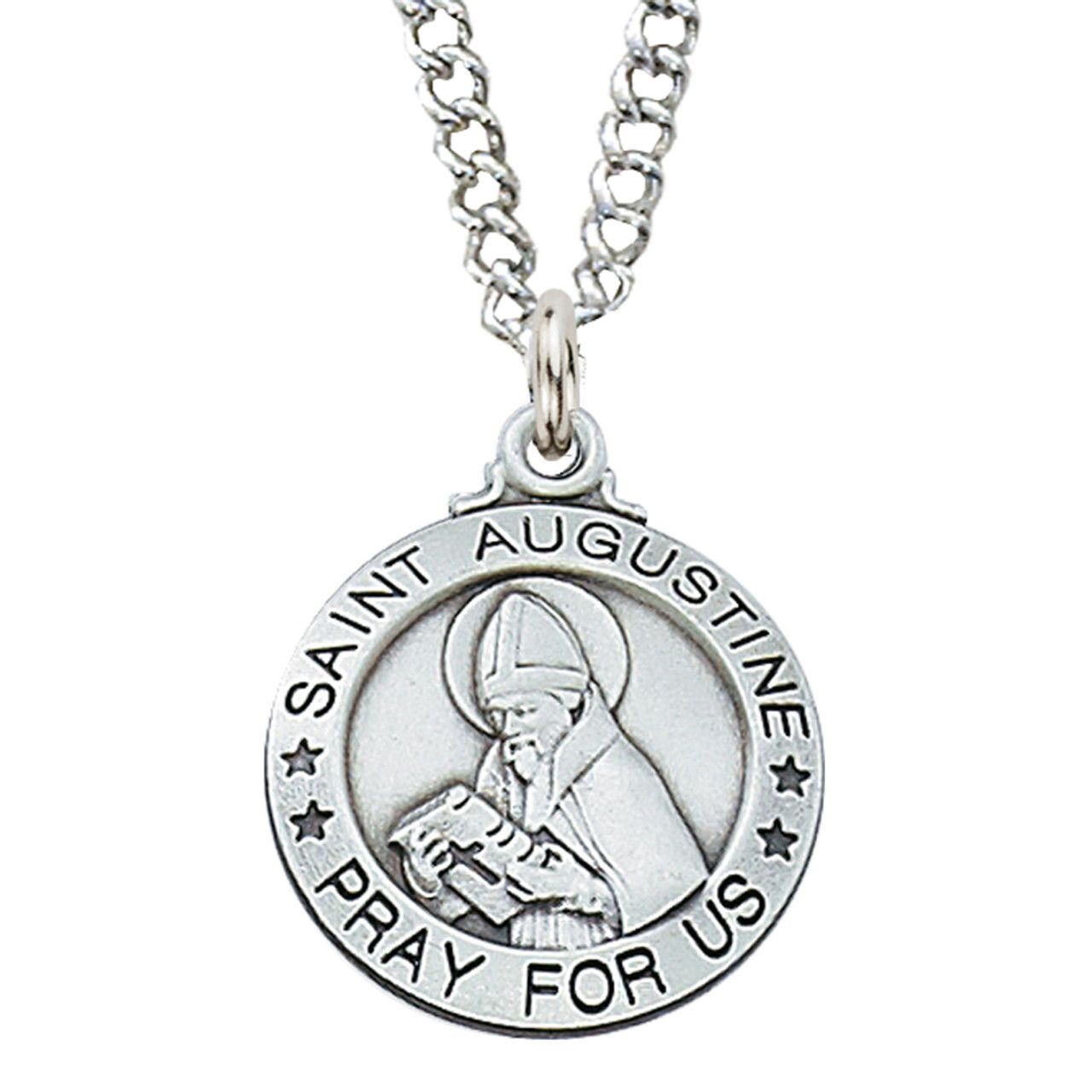 Sterling Silver St. Augustine Medal on 20” Stainless Steel Chain