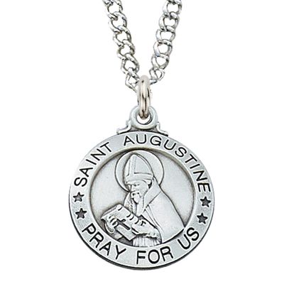 Sterling Silver St. Augustine Medal on 20” Stainless Steel Chain