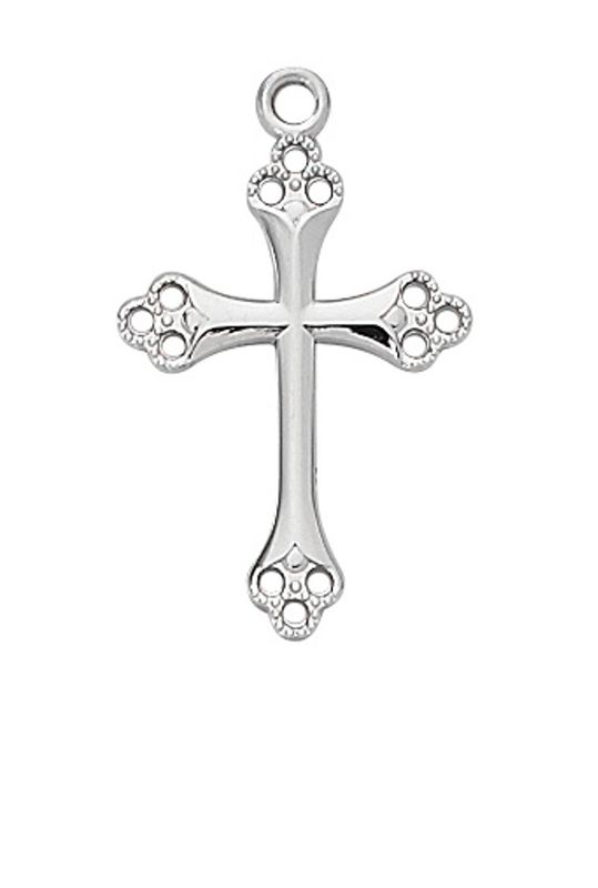 Sterling Silver Cross on 18” Rhodium Plated Chain