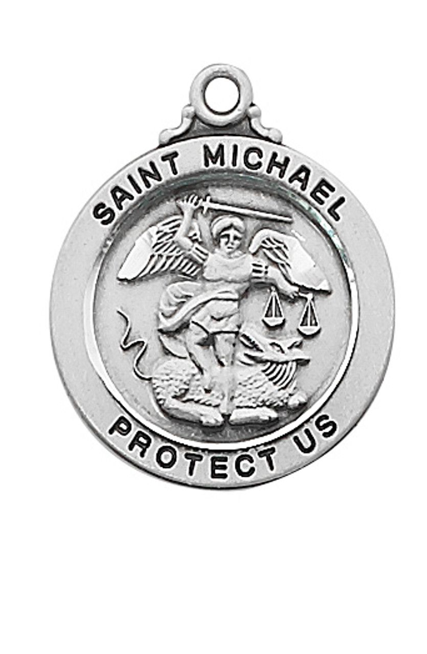 Sterling Silver St. Michael Medal on 20” Stainless Steel Chain