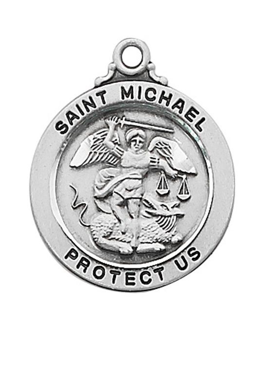 Sterling Silver St. Michael Medal on 20” Stainless Steel Chain