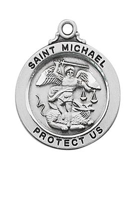 Sterling Silver St. Michael Medal on 20” Stainless Steel Chain