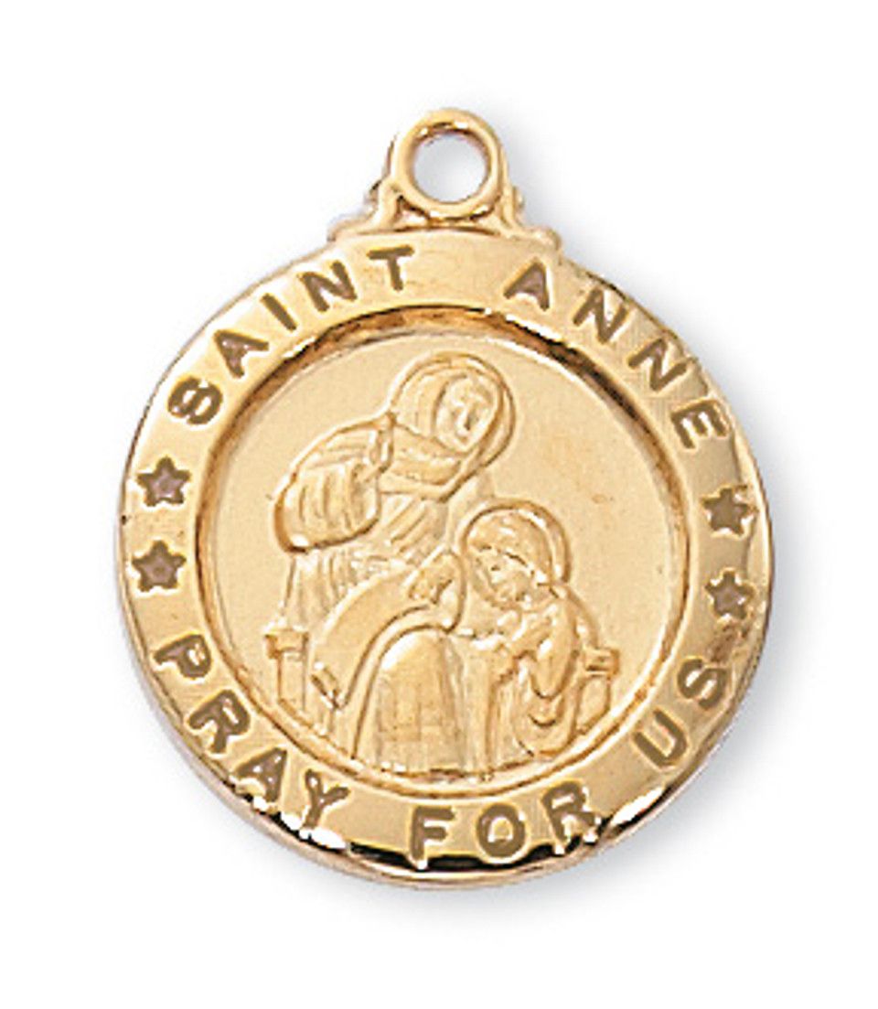 Gold Over Sterling Silver St. Anne Medal on 18&quot; Gold Over Brass Chain