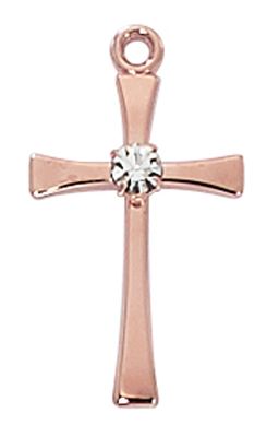 Rose Gold Sterling Silver Cross with Crystal Stone on 18&quot; Rose Gold Plated Chain