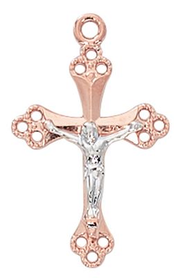 Rose Gold Sterling Silver Two Tone Crucifix on 18&quot; Chain