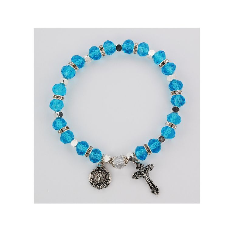 Adult Aqua Rosary Stretch Bracelet