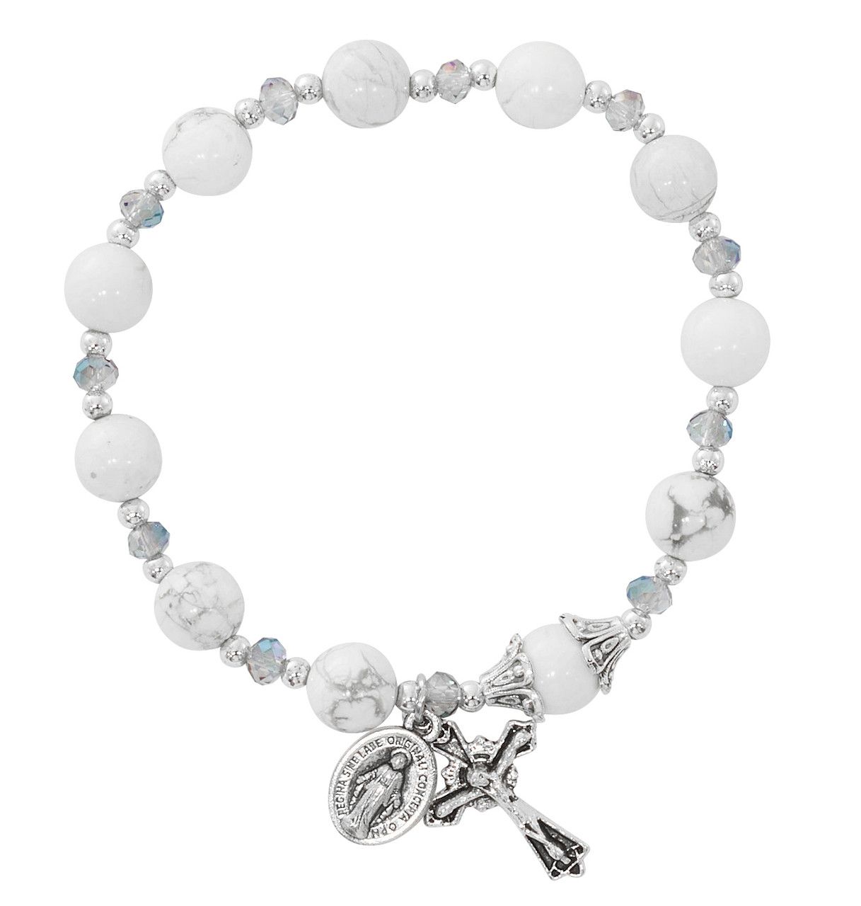 Adult Howolite and Gray Crystal Rosary Stretch Bracelet