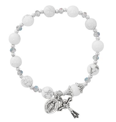 Adult Howolite and Gray Crystal Rosary Stretch Bracelet