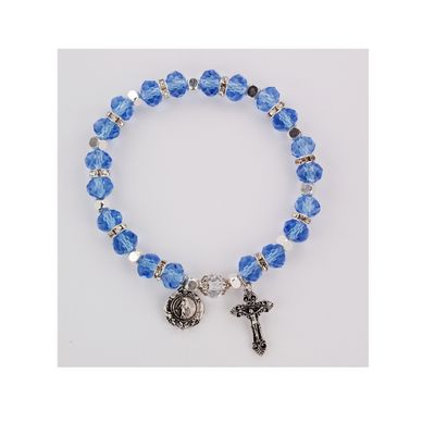 Adult Blue Crystal Rosary Stretch Bracelet