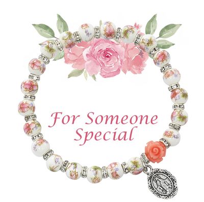 Adult Pink Ceramic Flower Bracelet