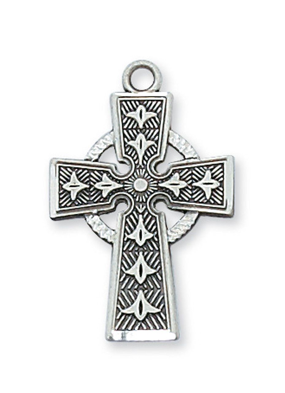 Sterling Silver Celtic Cross on 18&quot; Stainless Steel Chain