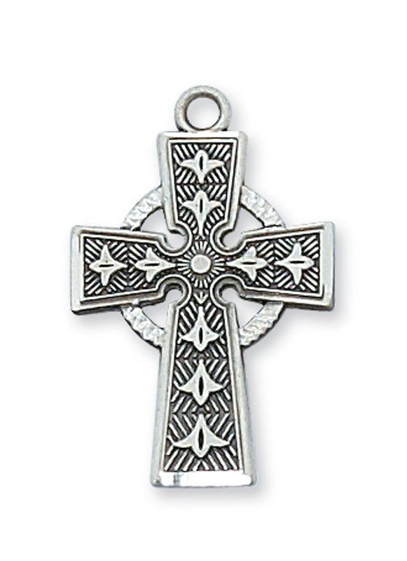 Sterling Silver Celtic Cross on 18&quot; Stainless Steel Chain