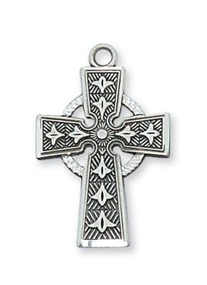 Sterling Silver Celtic Cross on 18&quot; Stainless Steel Chain