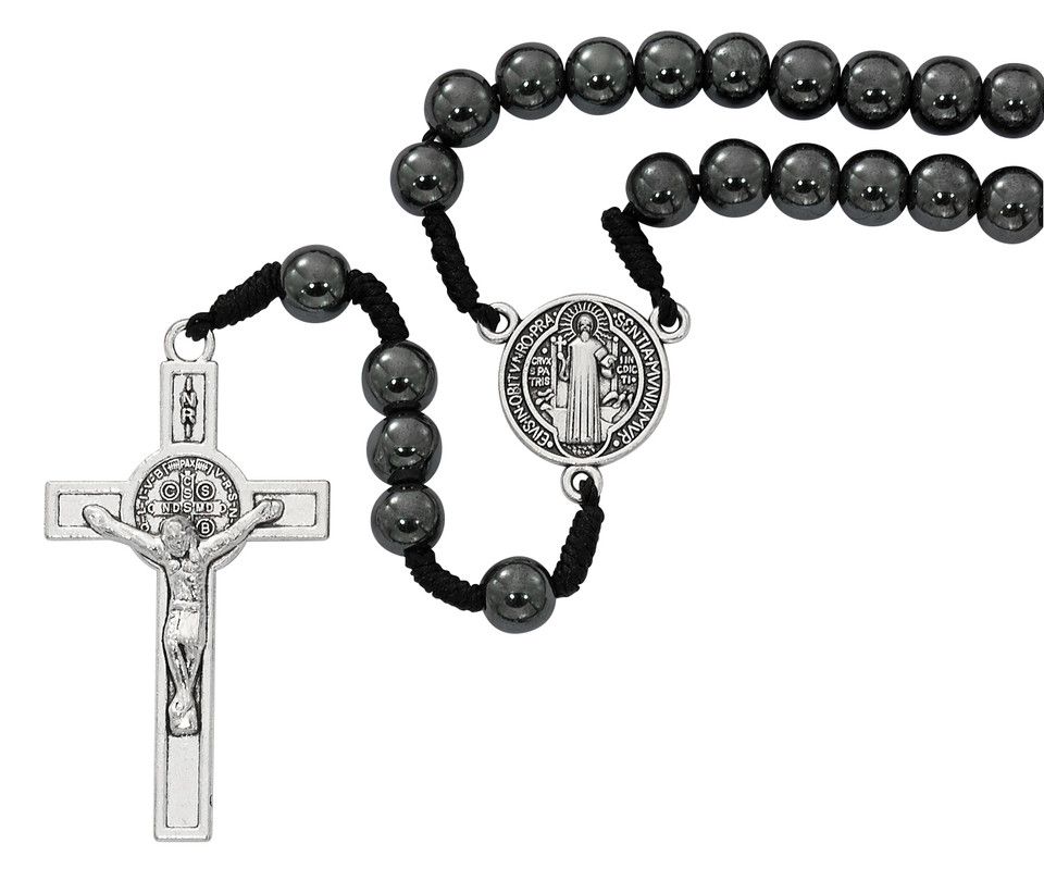 8mm Cord St. Benedict Hematite Rosary