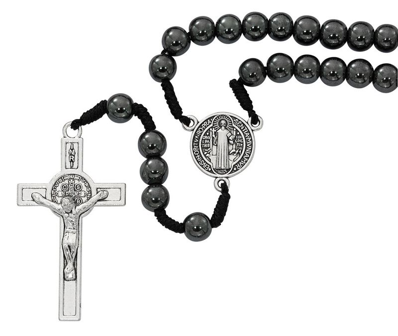 8mm Cord St. Benedict Hematite Rosary