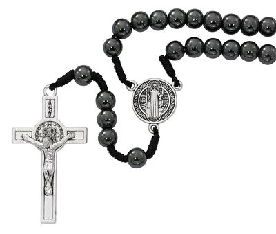 8mm Cord St. Benedict Hematite Rosary
