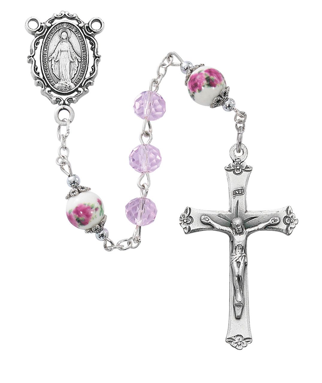 8mm Pink Crystal Miraculous Rosary