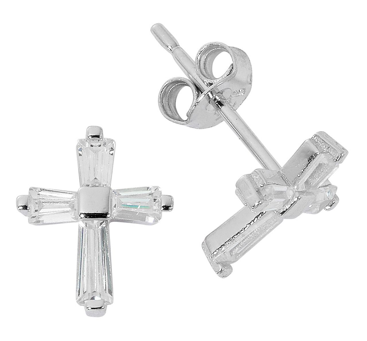 Sterling Silver Cross Crystal Earrings