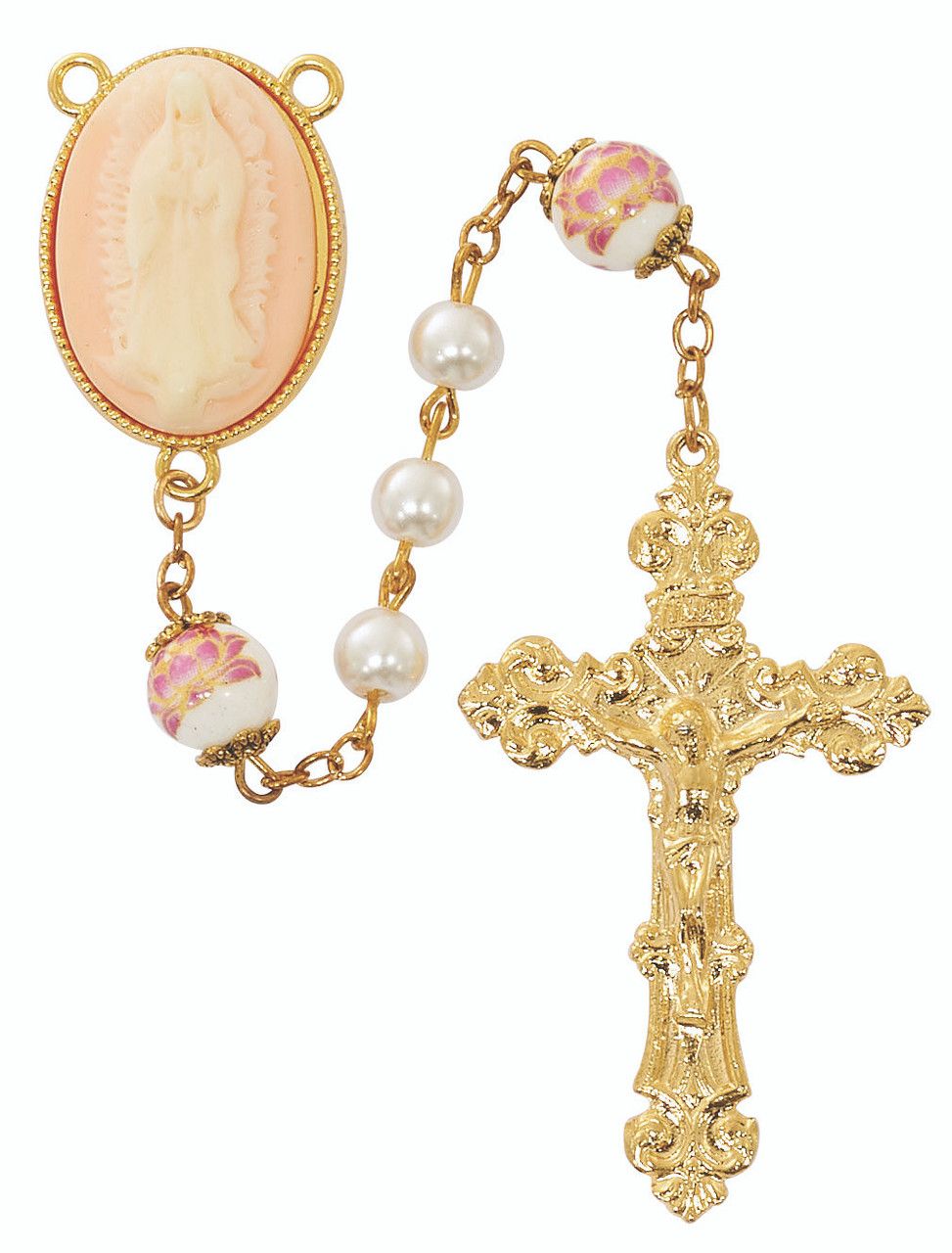 6mm Pearl Our Lady of Guadalupe Cameo Rosary