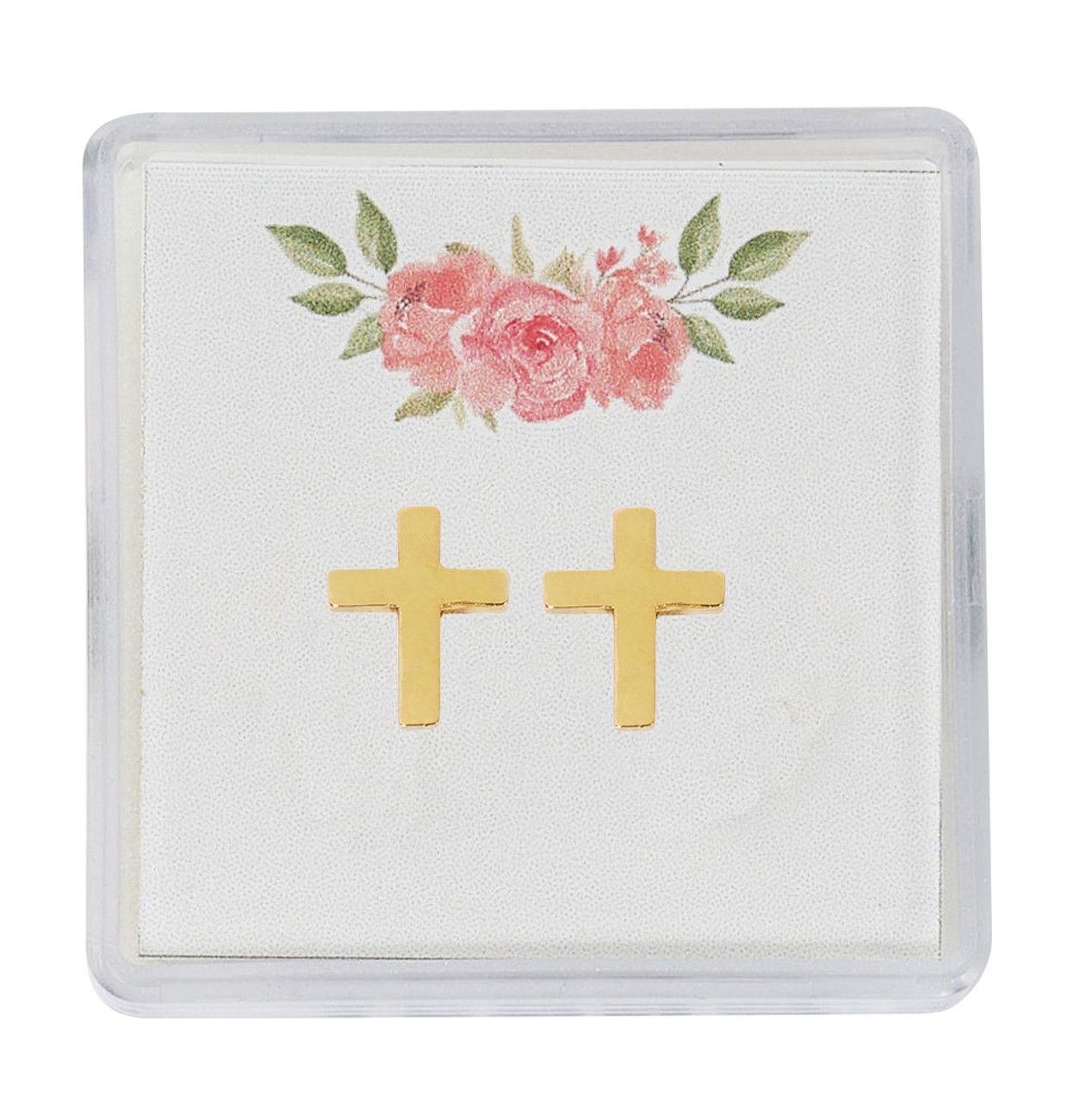 Gold Tone Cross Earrings