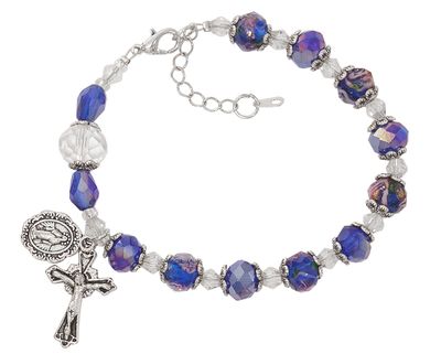 Adult Blue Crystal Flower Rosary Bracelet