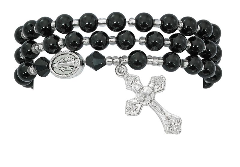 Adult Twistable Black Agate Rosary Stretch Bracelet Adult Twistable Black Agate Rosary Stretch Bracelet