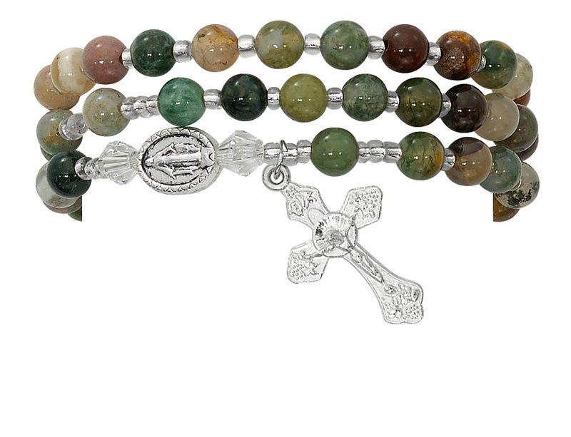 Adult Twistable India Agate Rosary Stretch Bracelet Adult Twistable India Agate Rosary Stretch Bracelet